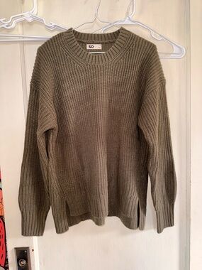 SO Olive Green Rib-Knit Crewneck Sweater
